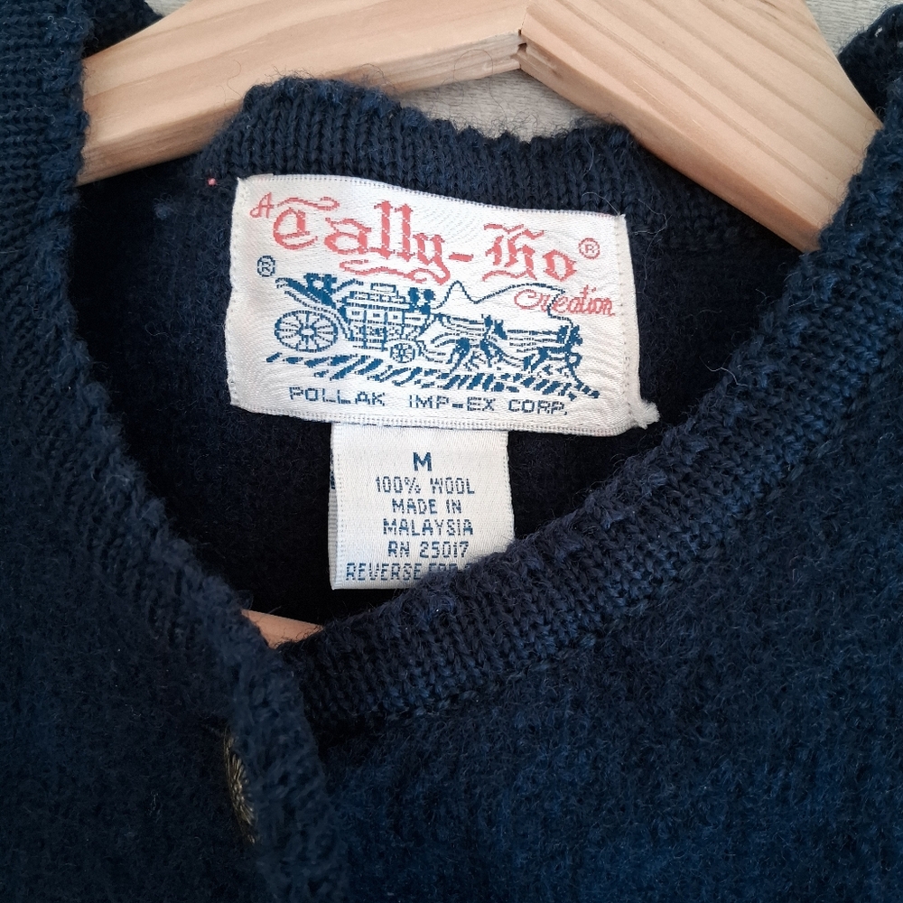 Vtg Tally-Ho Creation Blue Sweater Pollak Cardigan Button Size M - Picture 7 of 10